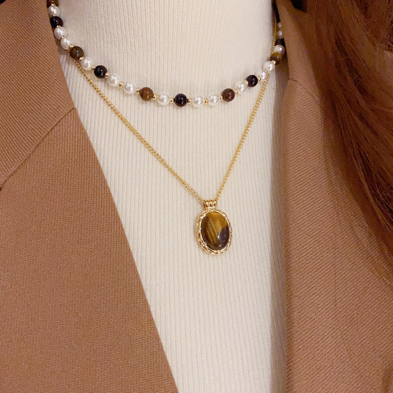 Hilary Double-layer Tiger-Eye Stone Necklace