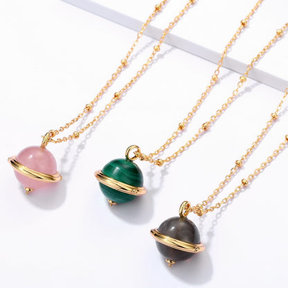 Luxe Orbit Malachite / Rose Quartz Pendant Necklace