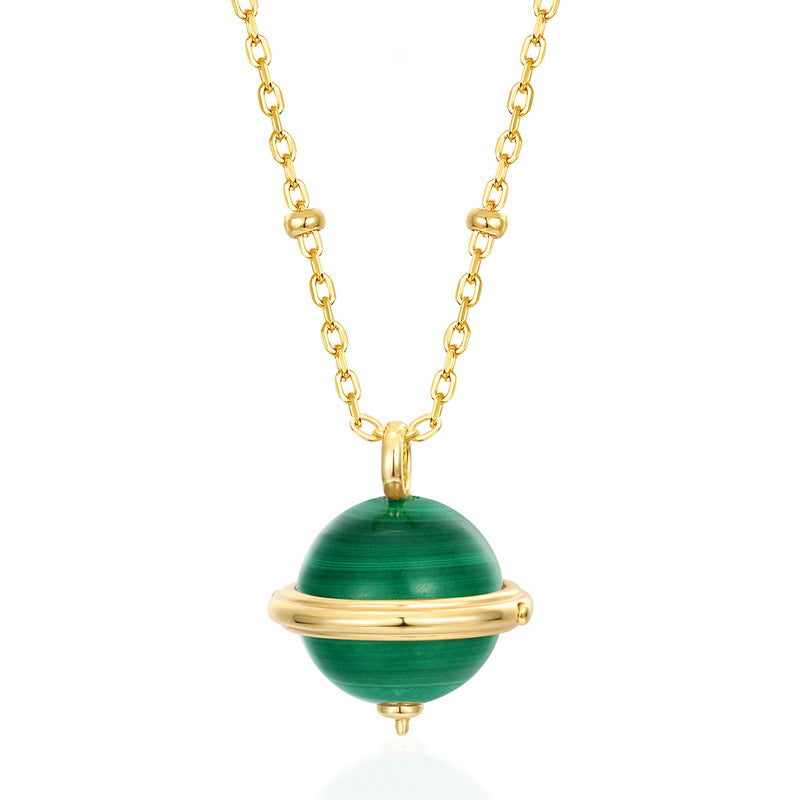 Luxe Orbit Malachite / Rose Quartz Pendant Necklace