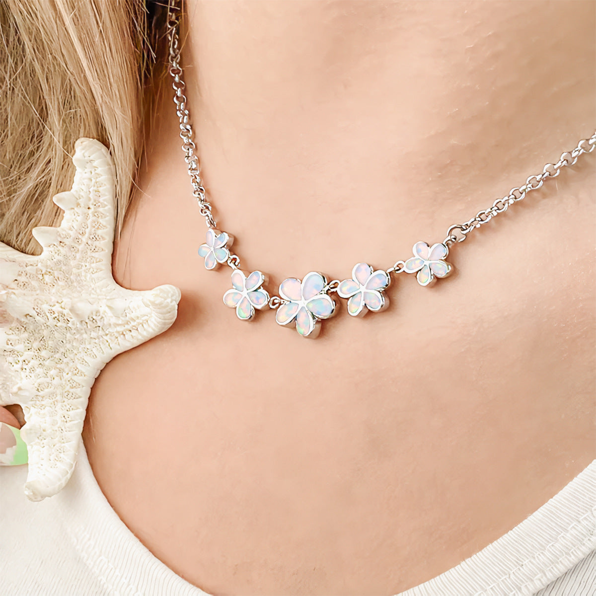 Beryl Opal Flower Necklace