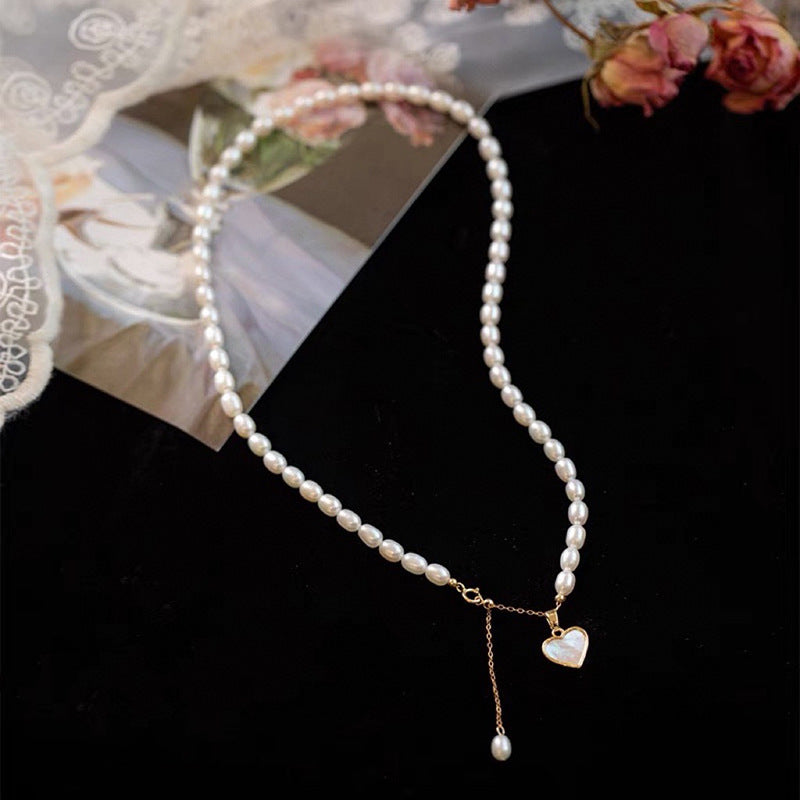 Dainty Freshwater Pearl Necklace – Heart Charm Edition