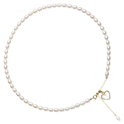 Dainty Freshwater Pearl Necklace – Heart Charm Edition