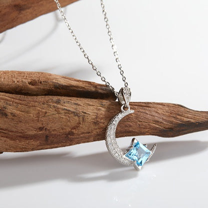 Luna Crescent Blue Topaz Necklace