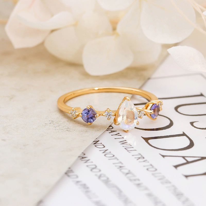 Moonlit Tears Tanzanite & Moonstone Ring