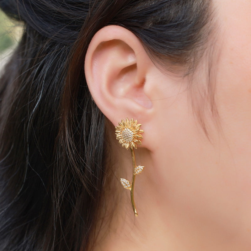 Sunny Asymmetric Hand-Brushed Sunflower Stud Earrings