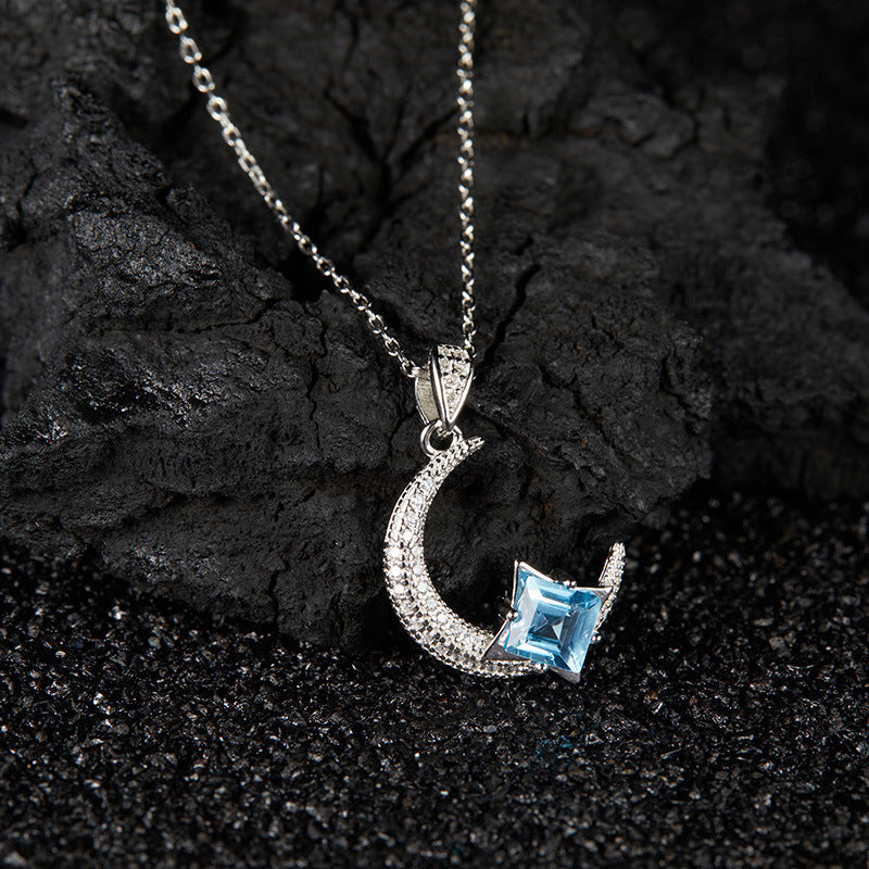 Luna Crescent Blue Topaz Necklace