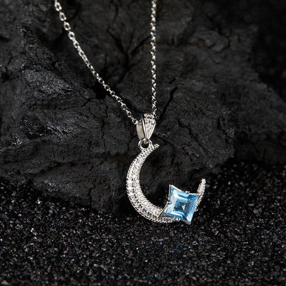 Luna Crescent Blue Topaz Necklace