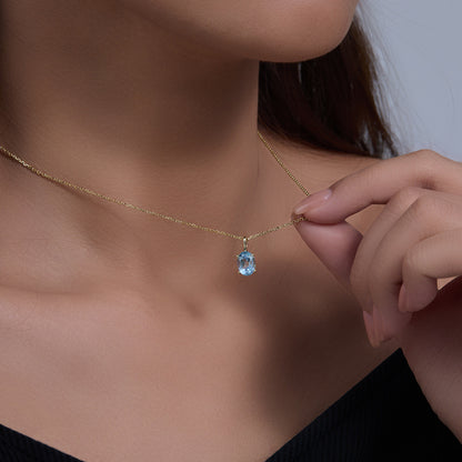 Sky Blue Topaz Oval Pendant Necklace