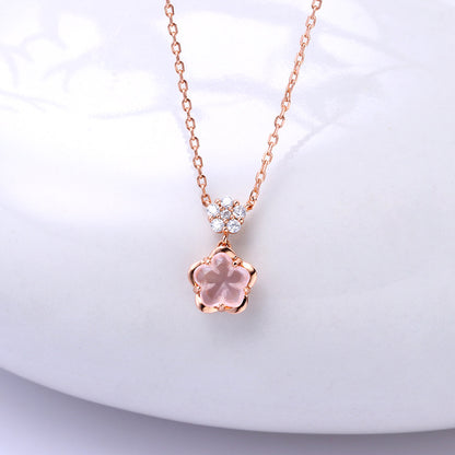 Blossom Rose Quartz Zircon Necklace