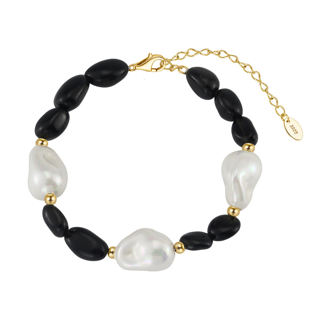 Obsidian & Baroque Pearl Energy Bracelet
