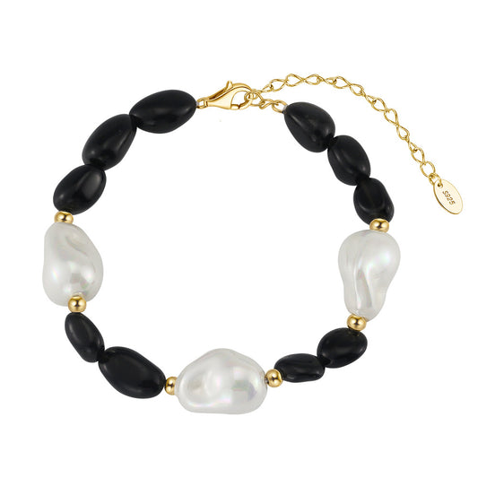 Obsidian & Baroque Pearl Energy Bracelet