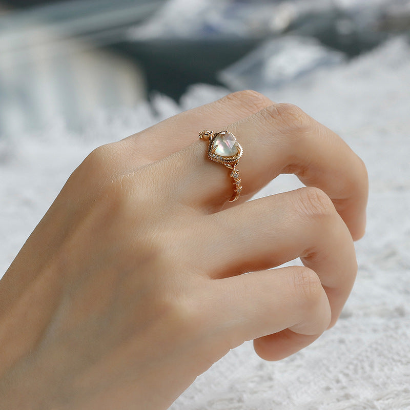 Aurora Heart Opal Shell Ring