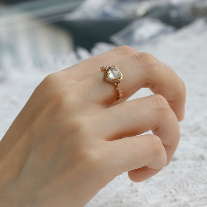 Aurora Heart Opal Shell Ring