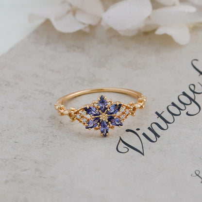Tanzanite Zircon Floral Ring