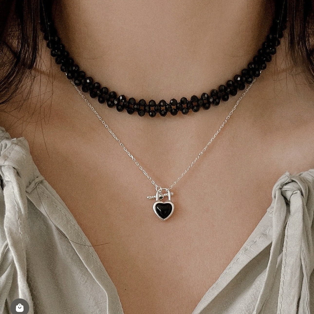 Silver Heart Lock Necklace with Black Onyx