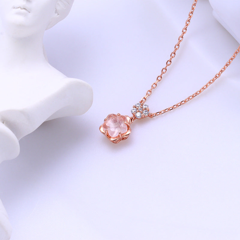 Blossom Rose Quartz Zircon Necklace