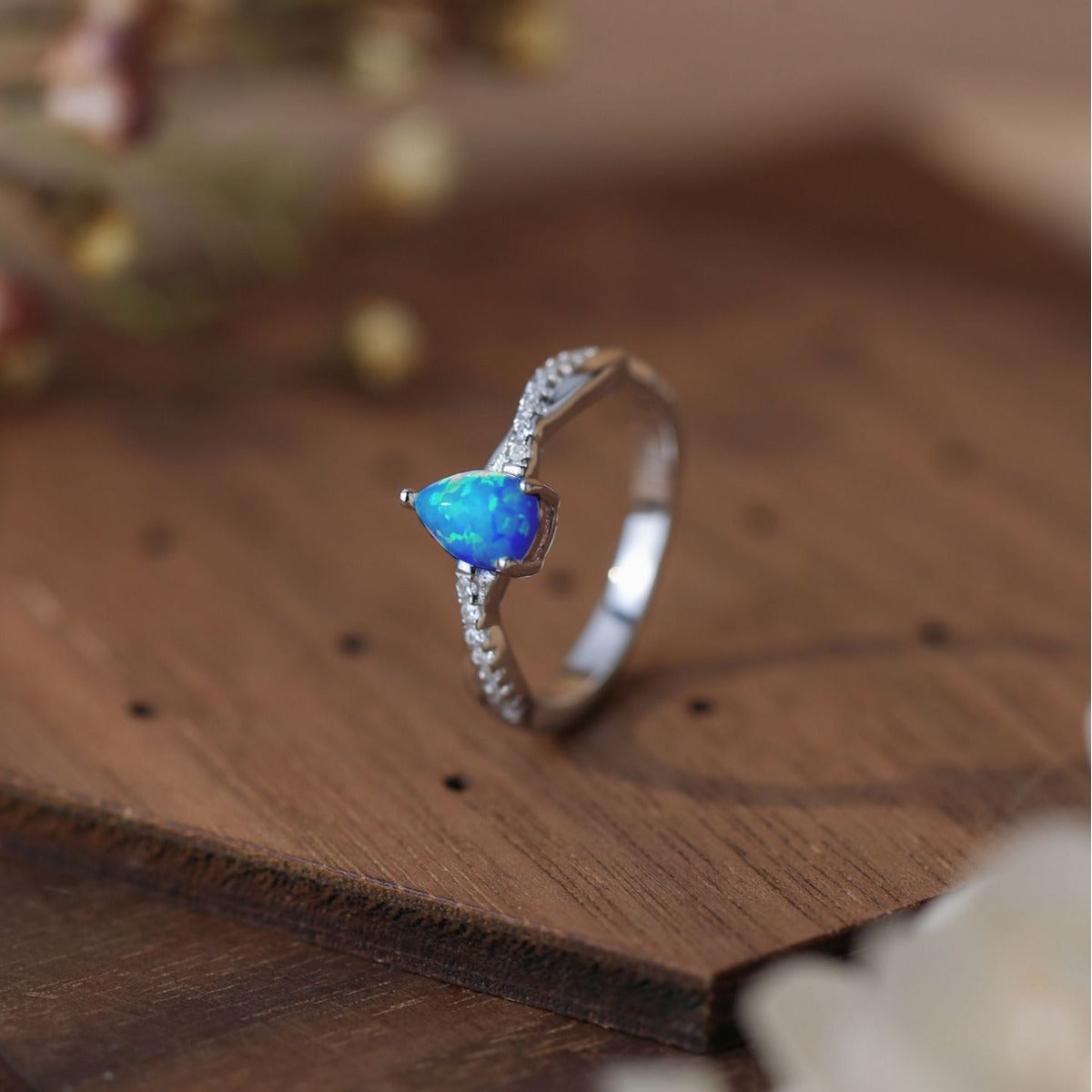 Ocean Glow Blue Opal Teardrop Ring