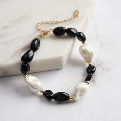 Obsidian & Baroque Pearl Energy Bracelet
