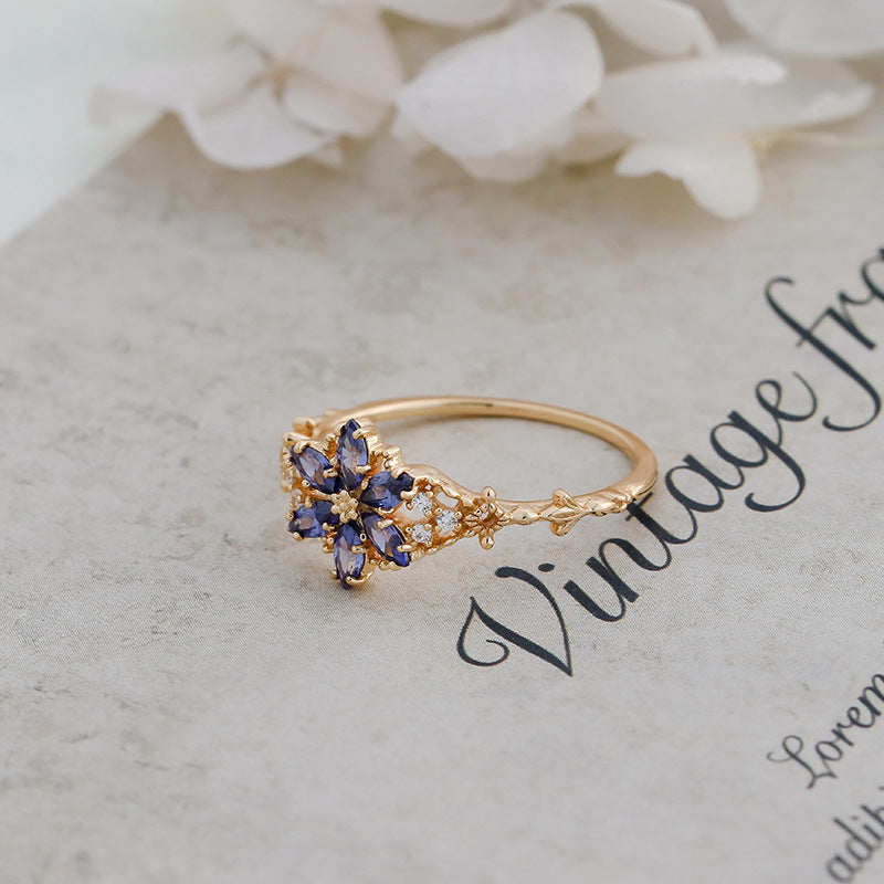 Tanzanite Zircon Floral Ring