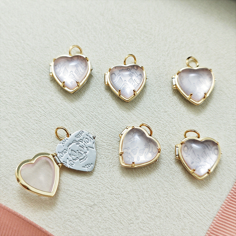 Rose Quartz Heart Locket Pendant Necklace