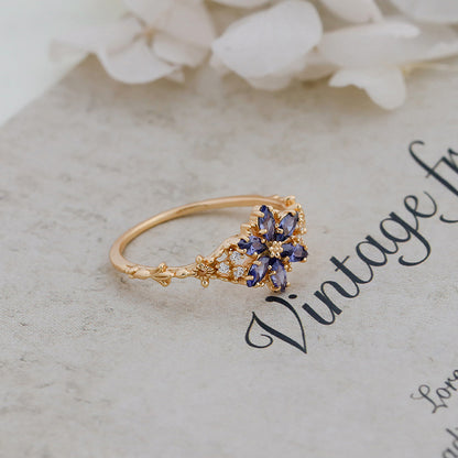 Tanzanite Zircon Floral Ring