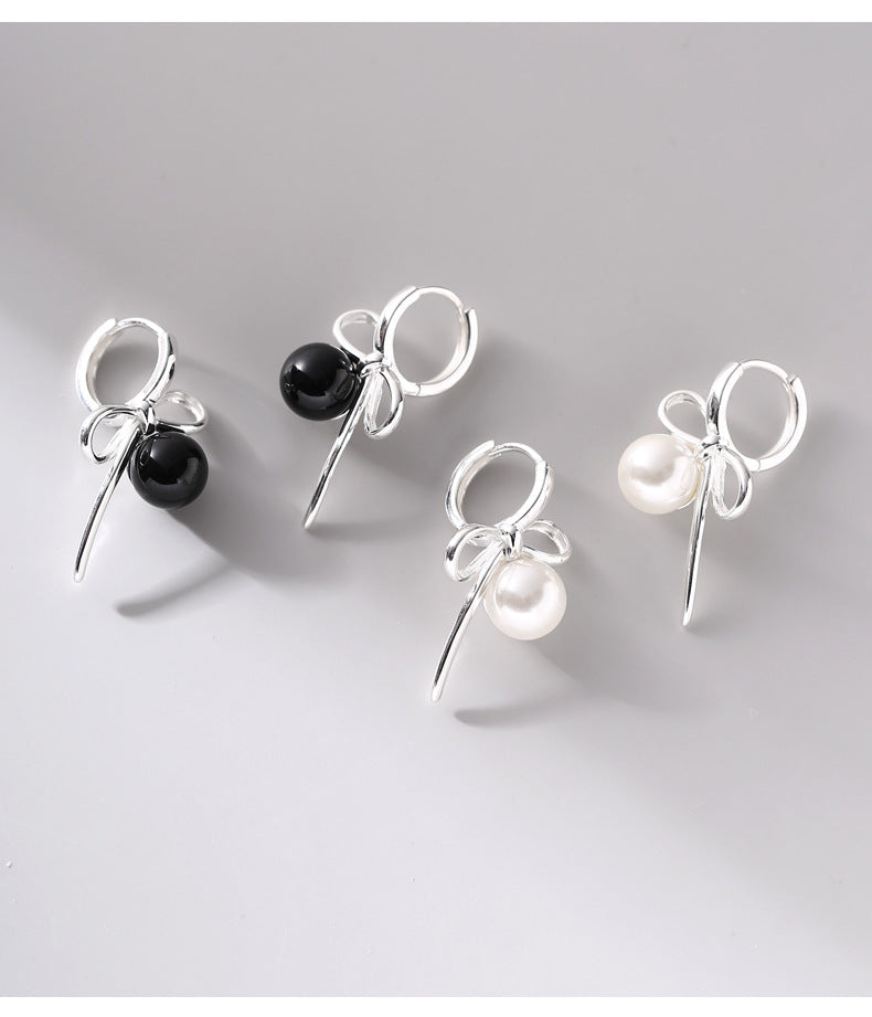 Bow Charm Pearl & Onyx Ear Cuffs