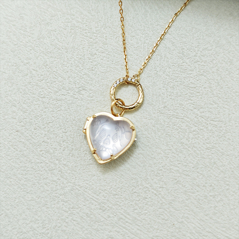 Rose Quartz Heart Locket Pendant Necklace