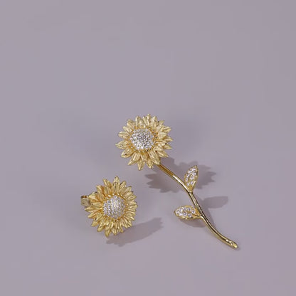 Sunny Asymmetric Hand-Brushed Sunflower Stud Earrings