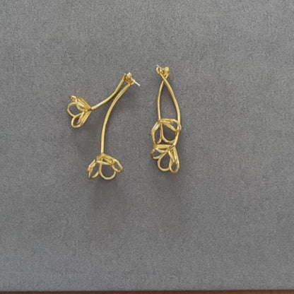 Rosalind Hollow Floral Brass Earrings