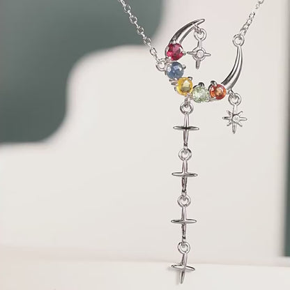 Stellar Crescent Gemstone Necklace